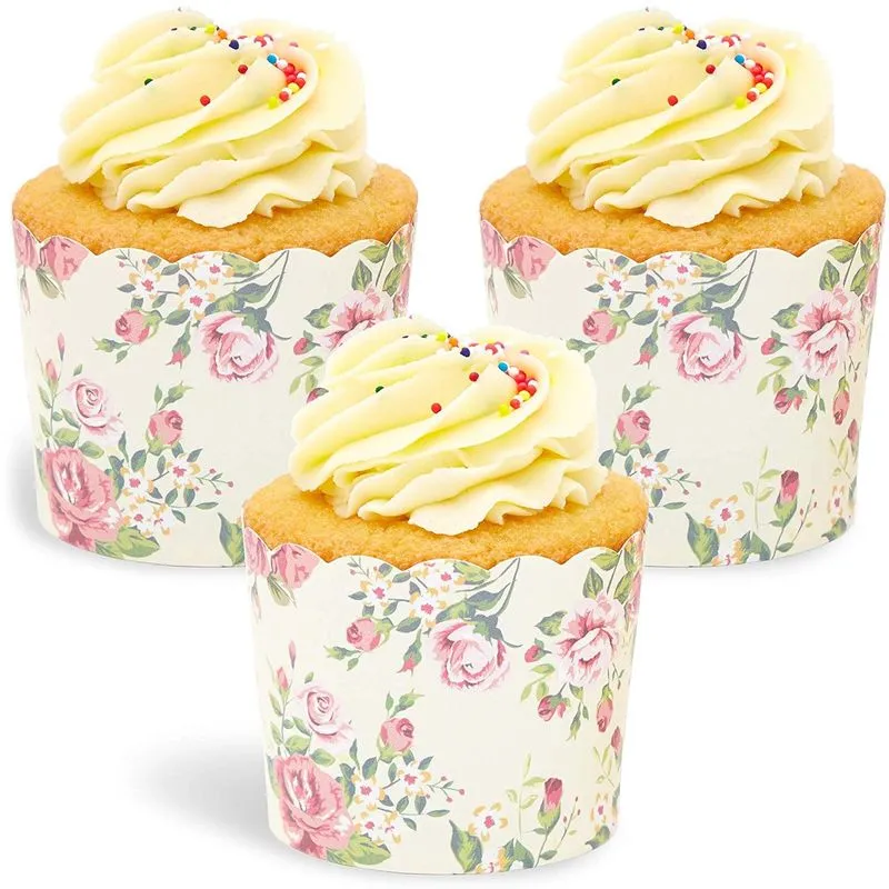 Sparkle and Bash Floral Cupcake Wrappers (Vintage, 50 Pack)