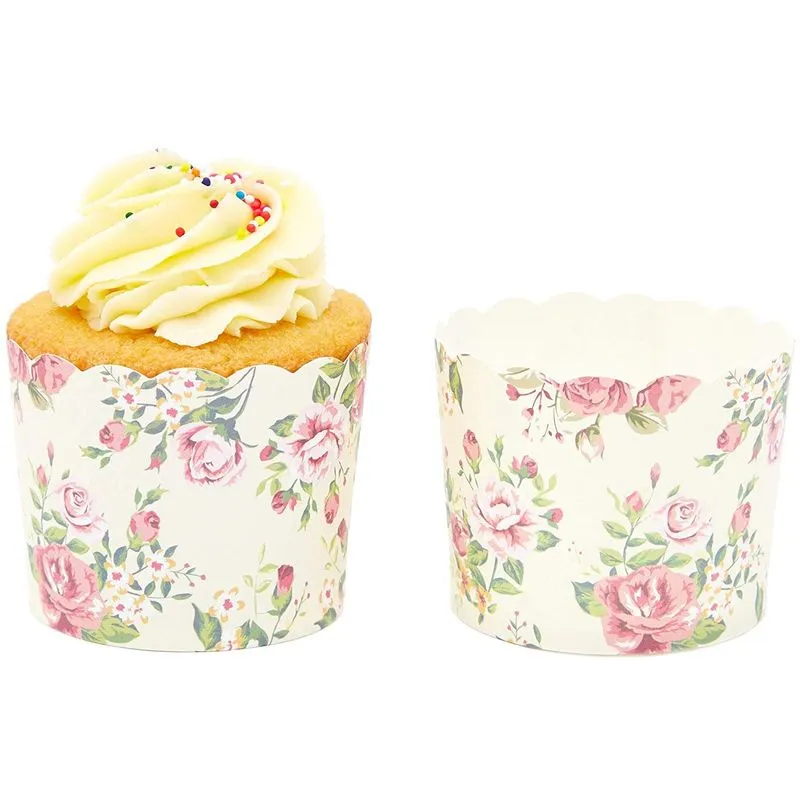 Sparkle and Bash Floral Cupcake Wrappers (Vintage, 50 Pack)