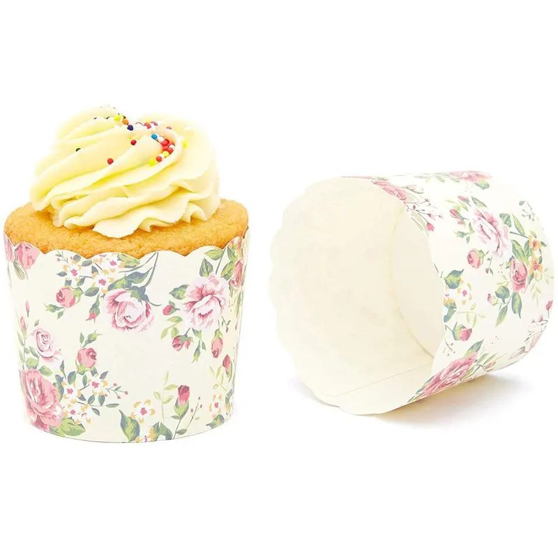 Sparkle and Bash Floral Cupcake Wrappers (Vintage, 50 Pack)