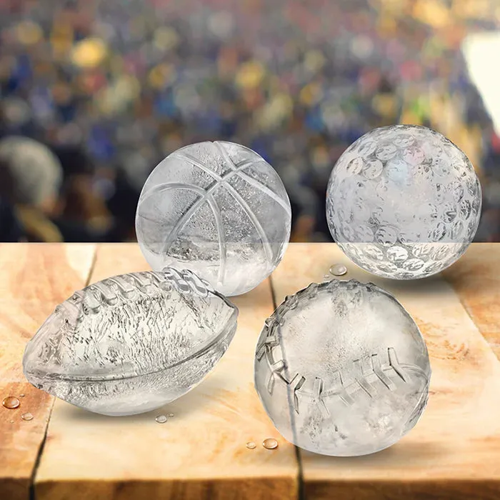 Sports Ball Ice Molds (Set of 4) Includes Football Baseball Golf Basketball