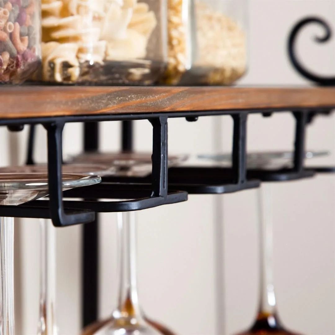 Sturdy Metal and Wood Bakers Rack with Wine Glass and Bottle Storage