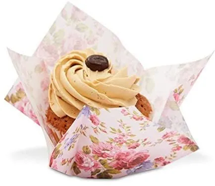 Tulip Cupcake Liners, Floral Baking Cups for Birthday and Wedding (200 Pack)