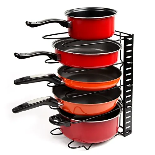 Vdomus Adjustable Pots & Pans Rack Kitchen Cookware Storage Pan Black Metal