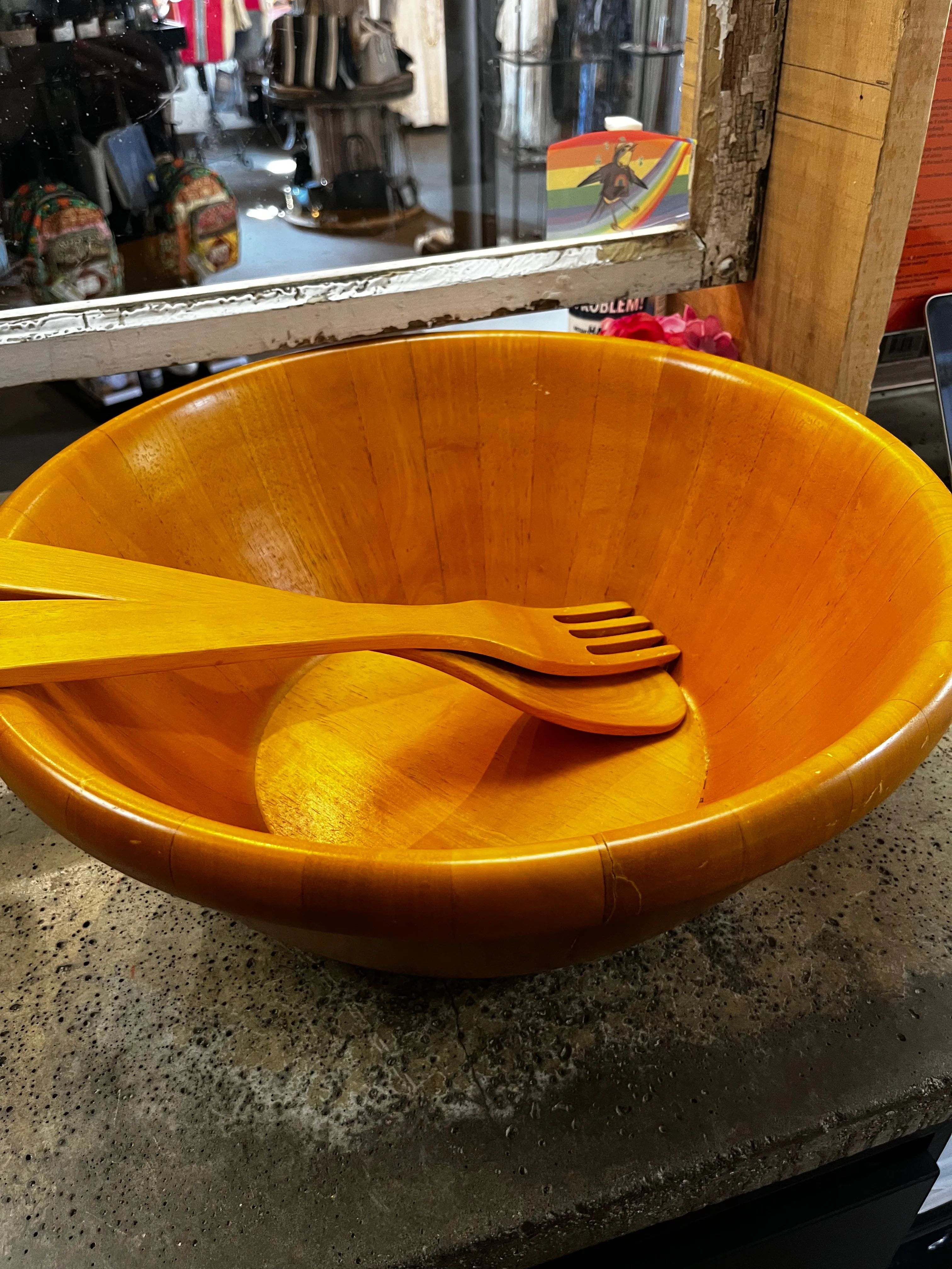 Vintage Designer Pomerantz Floor Large Salad Bowl & Tongs