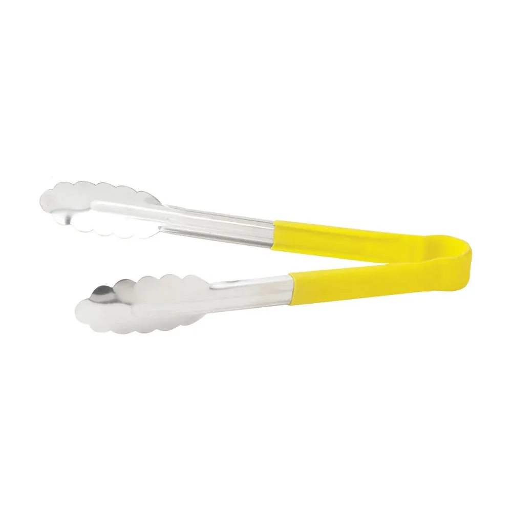 Winco UTPH-9Y 9" Stainless Steel Utility Tong, PP Handle, Yellow