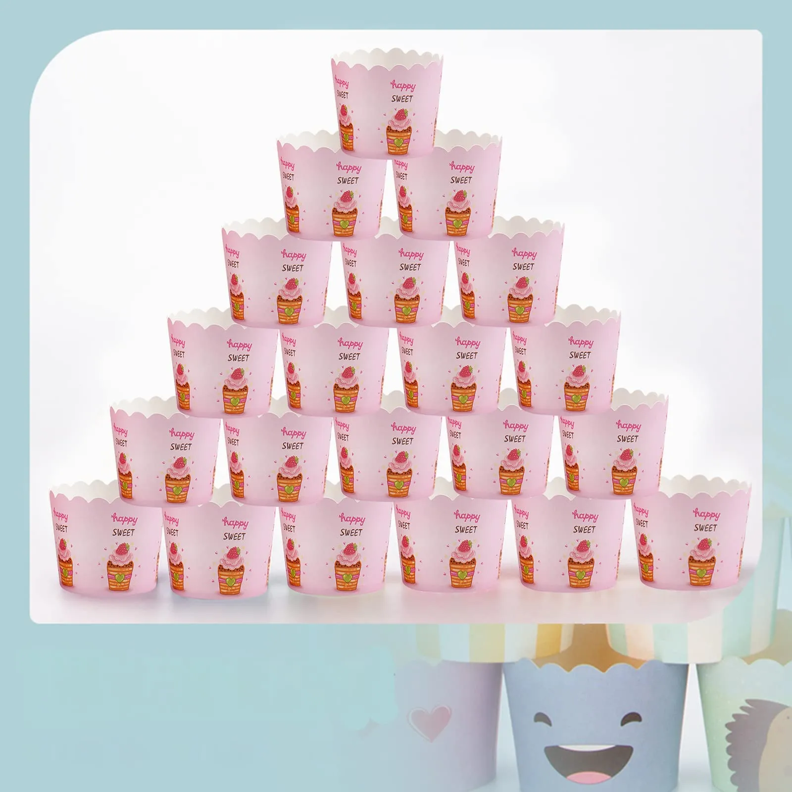 Wolpin Muffin Paper Cups Moulds - Pack of 50 Pieces for Muffins/Cupcake/Jelly, Pink