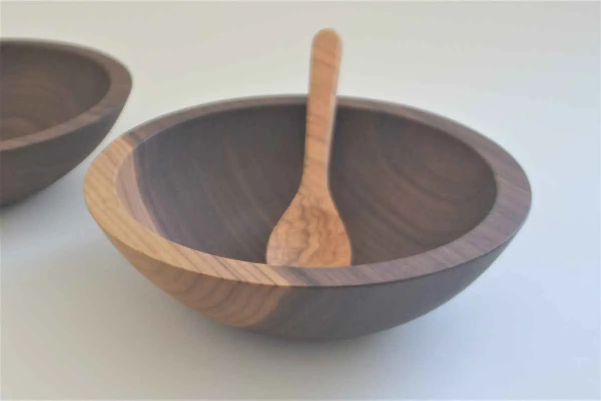 Wood Salad Serving Bowl Set Walnut 7"