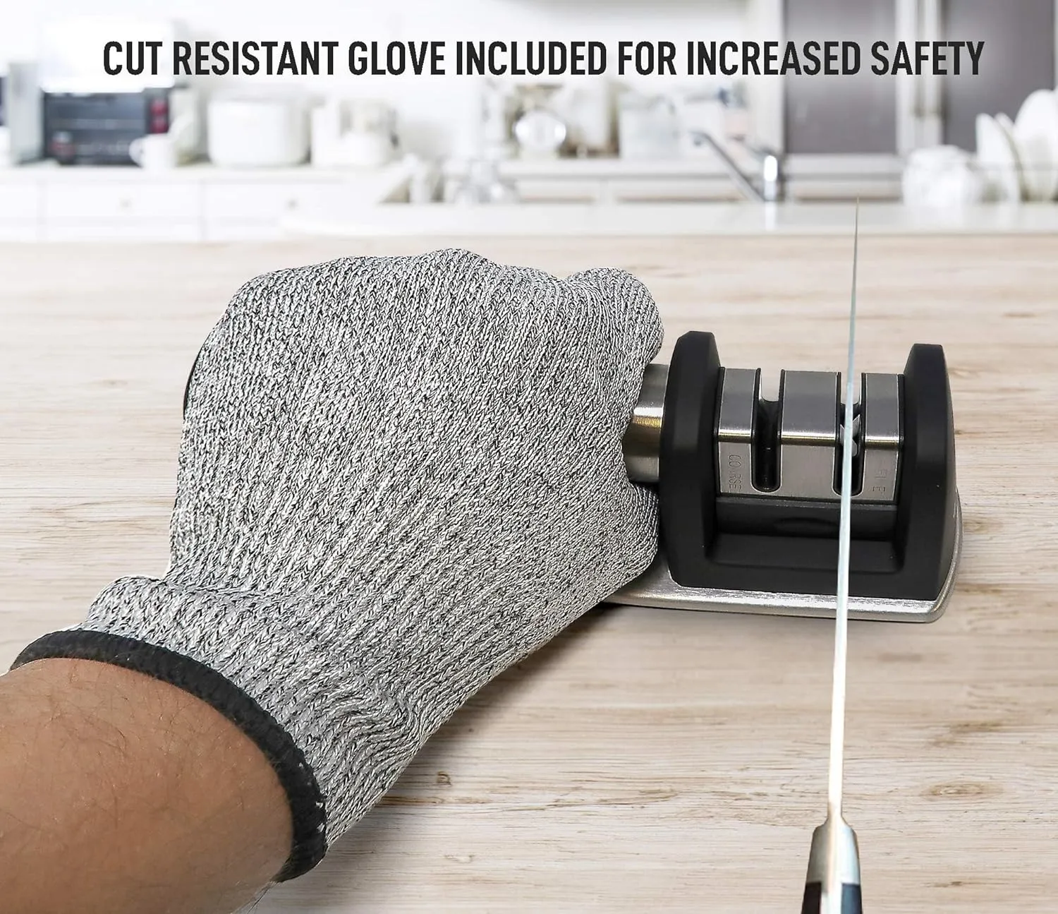 Zulay Kitchen 2 Stage Knife Sharpener & Cut-Resistant Glove