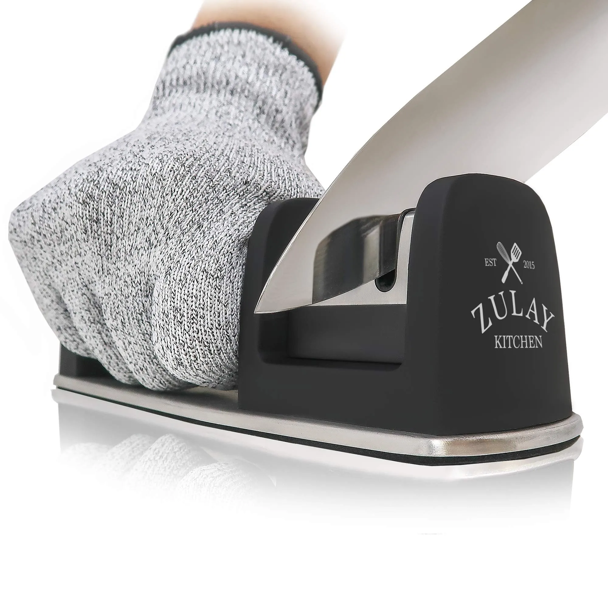 Zulay Kitchen 2 Stage Knife Sharpener & Cut-Resistant Glove